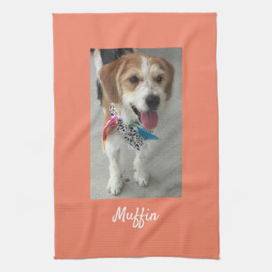 Pet Photo or Child's Photo & Name Customise Salmon Tea Towel