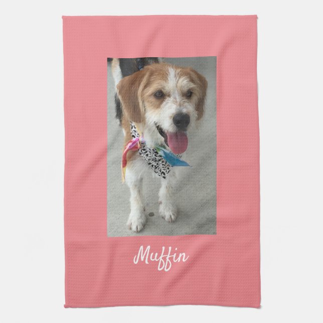 Pet Photo or Child's Photo & Name, DIY, Peach Tea Towel (Vertical)