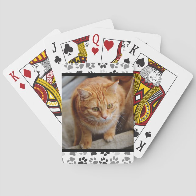 Pet Photo Paw Prints Customise Personalise Cat Dog Playing Cards (Back)