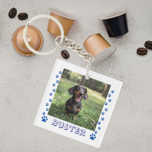 Pet Photo Paws Blue Personalise Key Ring