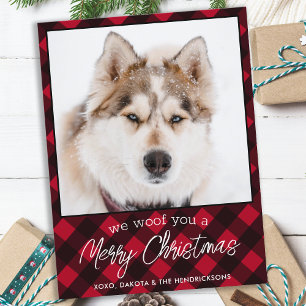 Pet Photo Personalised Red Plaid Merry Christmas  Holiday Postcard