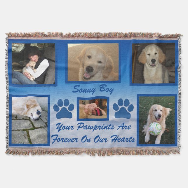 Pet Photo Rainbow Bridge "Your Pawprints" Throw Blanket (Front)