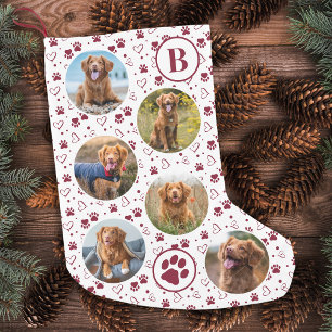 Pet Photo Red Glitter Paw Prints Dog Small Christmas Stocking