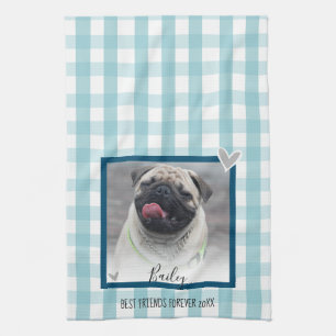 Pet Photo Rustic Plaid Keepsake Tea Towel