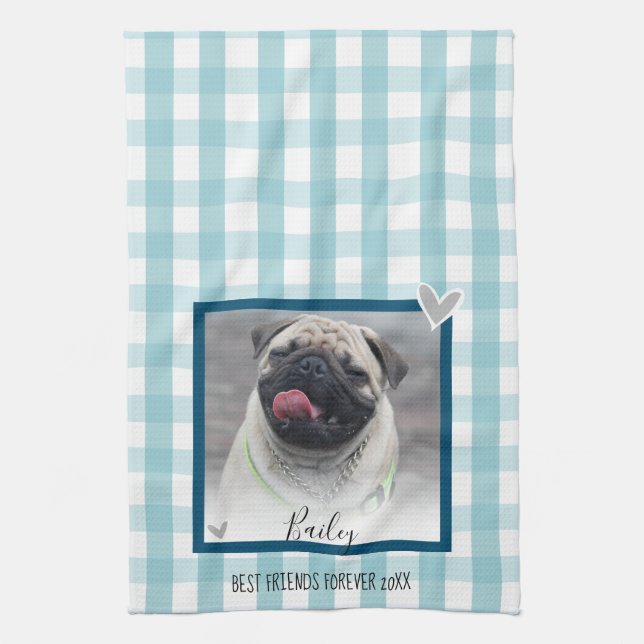 Pet Photo Rustic Plaid Keepsake Tea Towel (Vertical)