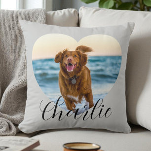 Pet Photo Script Modern Heart Personalised Dog Cushion