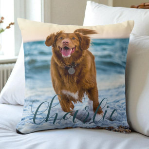 Pet Photo Script Name Modern Personalised Dog Cushion