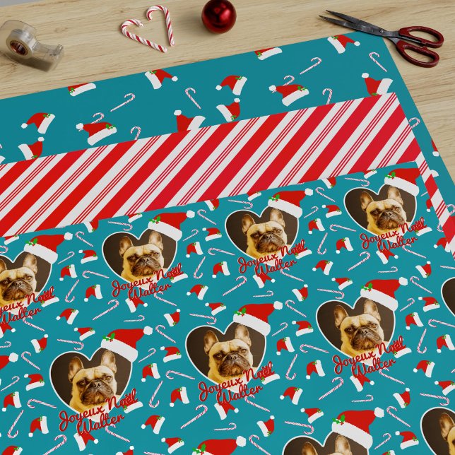 Pet Photo Teal Christmas Wrapping Paper Sheets (Upload your pup's photo and wish him (or her) Happy Howlidays from me!)