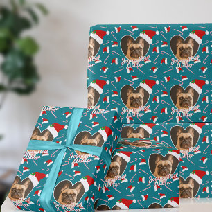 Pet Photo Teal Heart Christmas Wrapping Paper