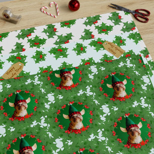 Pet Photo Trio of Holly Wreath Christmas Holiday Wrapping Paper Sheet