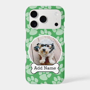 Pet Photo with Dog Bone and Paw Prints Green