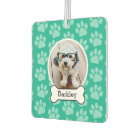 Pet Photo with Dog Bone and Paw Prints Green