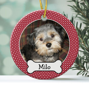 Pet Photo with Dog Bone - Double Sided Ceramic Ornament