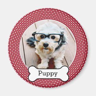 Pet Photo with Dog Bone - red polka dots Magnet