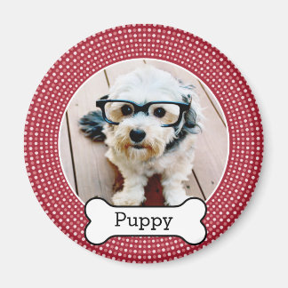 Pet Photo with Dog Bone - red polka dots Magnet