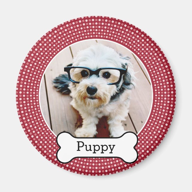Pet Photo with Dog Bone - red polka dots Magnet (Front)