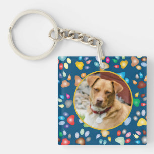 Pet Photo with Paw Prints Key Ring