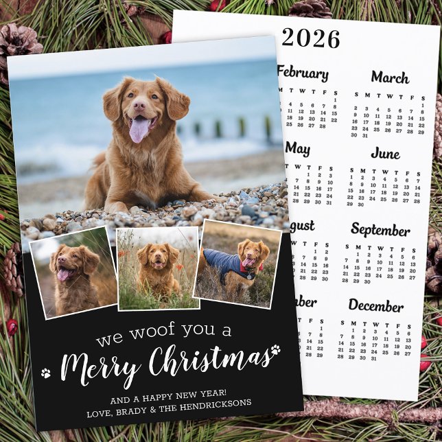 Pet Photo Woof Merry Christmas Dog 2025 Calendar Holiday Card (Creator Uploaded)