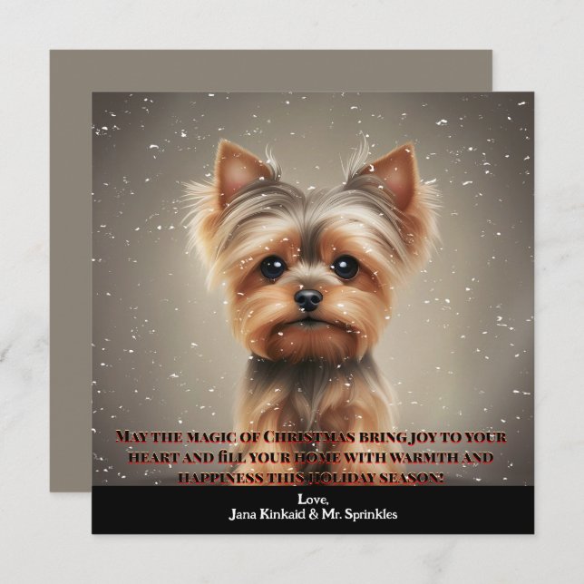 Pet Photo Yorkie Dog Fun Simple Christmas Card (Front/Back)