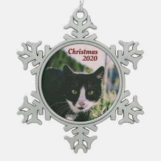 Pet Photograph, Christmas 2020, Personalised Snowflake Pewter Christmas Ornament