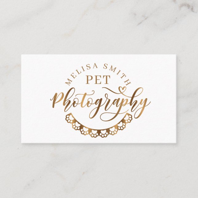 Pet photography in shape of a circle gold colour business card (Front)