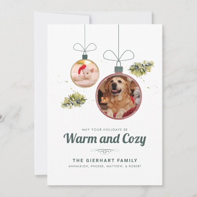 Pet Photos Family Christmas Modern Holiday Card (Front)
