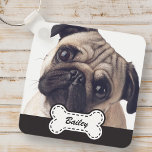 Pet Photos on Cute Dog Bone Add Name Key Ring<br><div class="desc">Add pet name in playful script typography on a simple dog bone name plate. Add custom pet photo.</div>