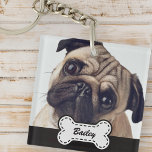 Pet Photos on Cute Dog Bone Add Name Key Ring<br><div class="desc">Add pet name in playful script typography on a simple dog bone name plate. Add custom pet photo.</div>