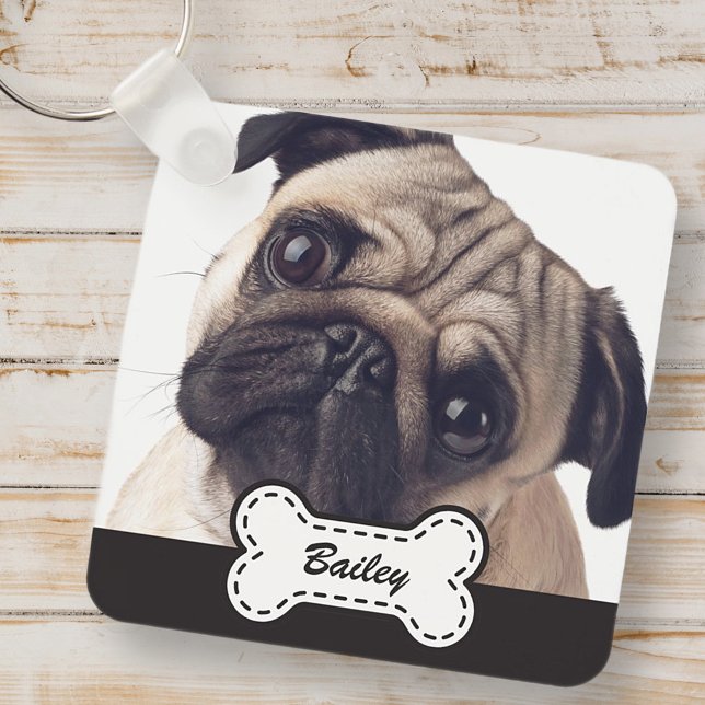 Pet Photos on Cute Dog Bone Add Name Key Ring (Creator Uploaded)