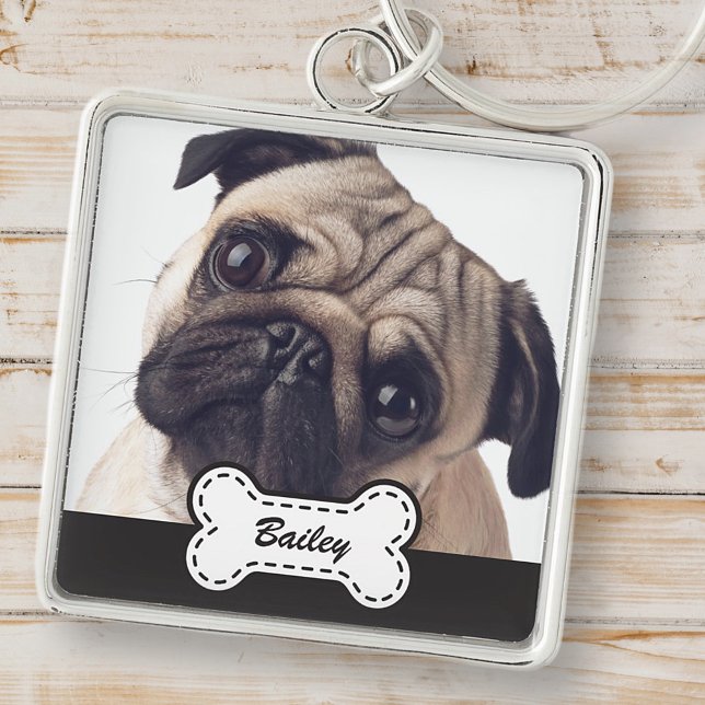 Pet Photos on Cute Dog Bone Add Name Key Ring (Creator Uploaded)