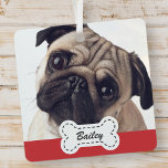 Pet Photos on Cute Dog Bone Add Name Metal Tree Decoration<br><div class="desc">Add pet name in playful script typography on a simple dog bone name plate. Add custom pet photo.</div>