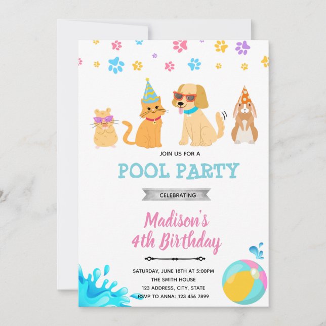 Pet pool party under the sea invitation (Front)