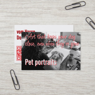 Pet Portraits Service QR Code pink quote Business Card