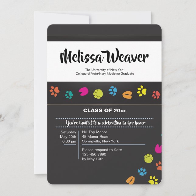 Pet Prints Veterinary School Graduation Invitation (Front)