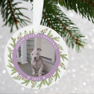 Pet Puppy Dog First Christmas 2 Photos Greenery Ornament