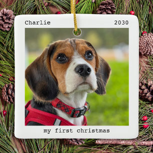 Pet Puppy Dog Photo Personalised First Christmas Ceramic Ornament