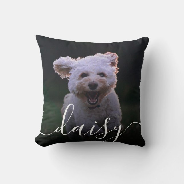 Pet Quote Best Friend Photo Name Script Overlay Cushion (Front)