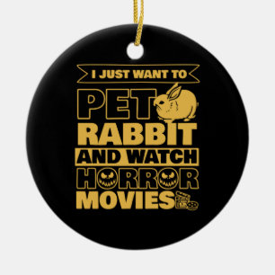Pet Rabbit And Watch Halloween Ceramic Ornament