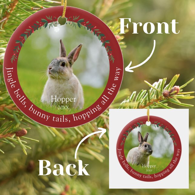 Pet Rabbit Bunny Photo Christmas  Ceramic Ornament (Creator Uploaded)