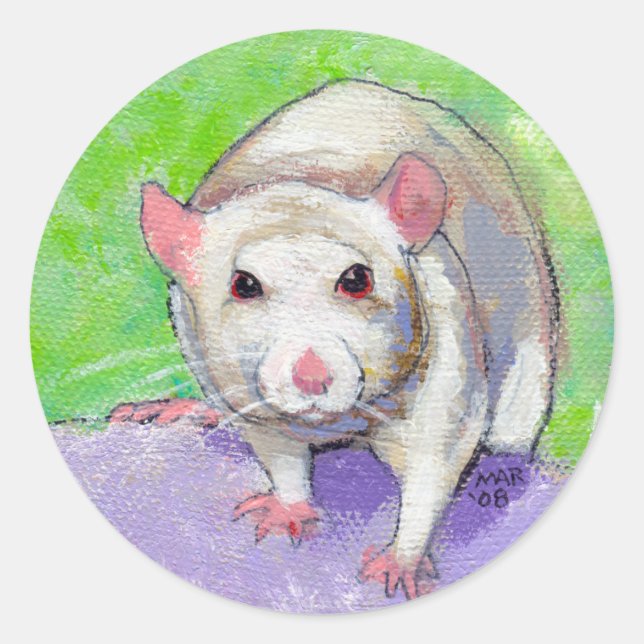 Pet rat cute colourful acrylic painting white rats classic round sticker (Front)