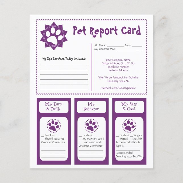 Pet Report Cards (Front)