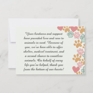 Pet Rescue Appreciation supporters Thank You Card
