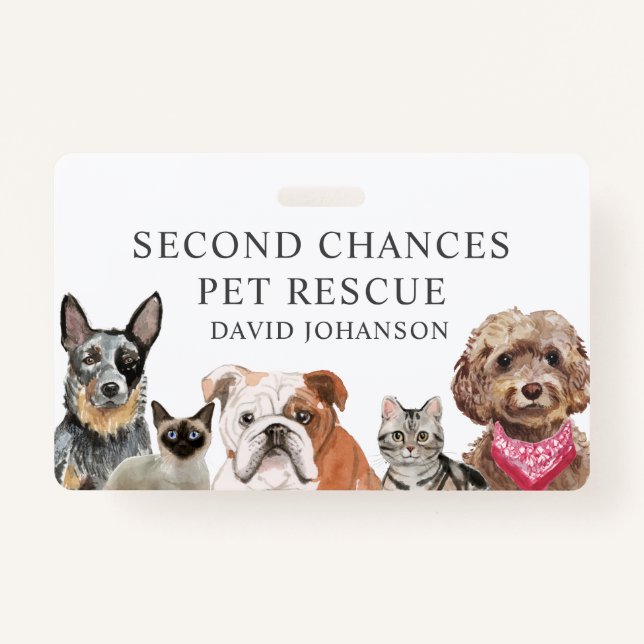 Pet Rescue Organisation Name Illustrated Pets Name ID Badge (Front)