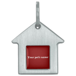Pet’s Name With Red Background on House Shaped Pet ID Tag