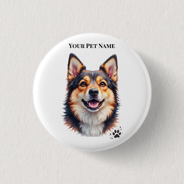 Pet’s Simple Modern Name & Photo Custom Design 3 Cm Round Badge (Front)