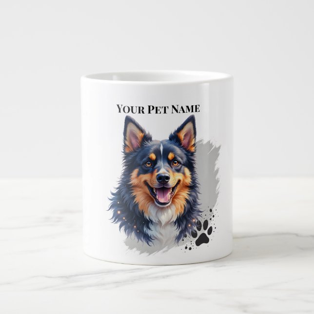 Pet’s Simple Modern Name & Photo Custom Design Large Coffee Mug (Front)