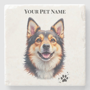 Pet’s Simple Modern Name & Photo Custom Design Stone Coaster