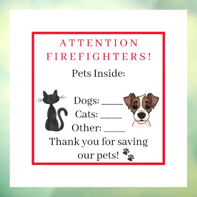 Pet Safety Alert In Case of Emergency Dog Cat  (Sheet 3)