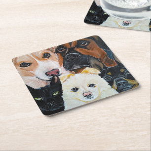 Pet Selfie Painting by Alfred Fox Square Paper Coaster