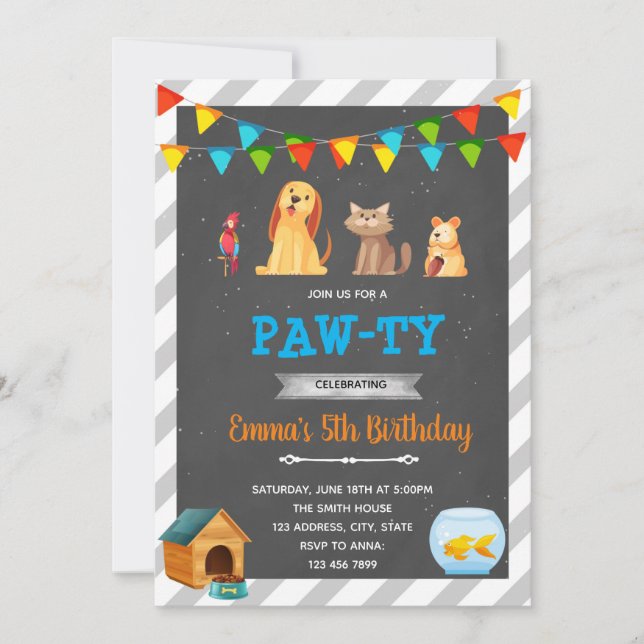 Pet shop birthday party invitation (Front)